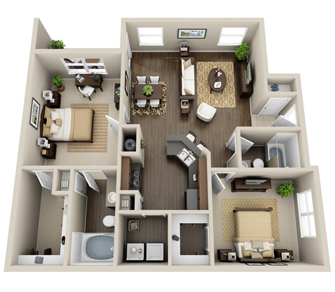 Floor plan for 2 beds, 2 baths, 1096 sqft
